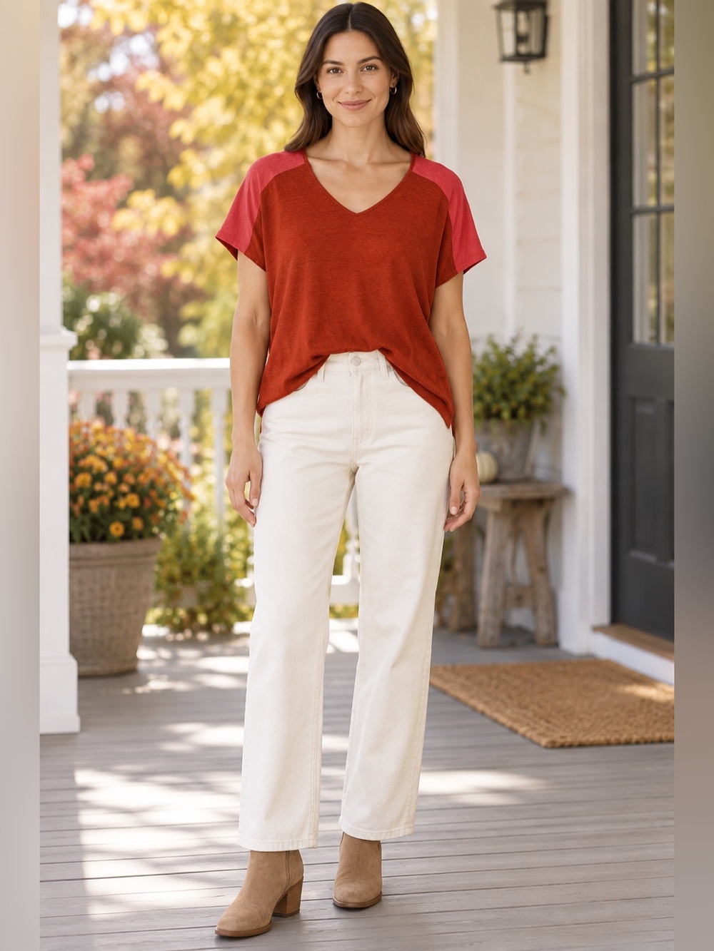 Eileen Fisher 100% Organic Linen Rust Red V-Neck Oversized Top XS